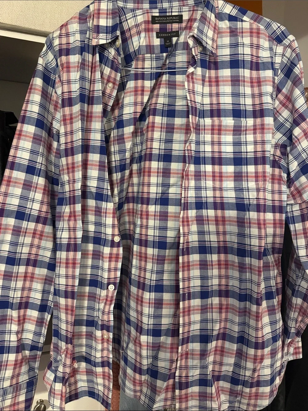 Banana Republic Men’s Plaid Button-Down Shirt - Blue & Pink